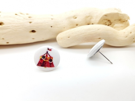 Preview: Zirkus Holz Knopf Ohrstecker Button